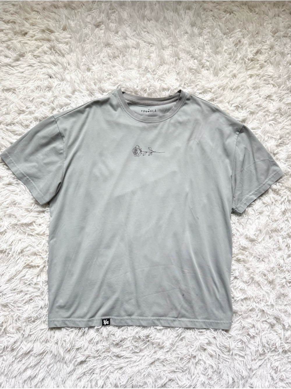 YoungLA Men's Sage Gray Short Sleeve Tee with Minimal Rose Outline